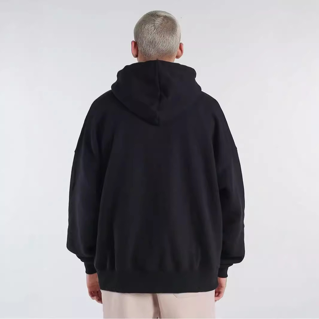 Men's hoodie, autumn and winter new plush thick hoodie, basic solid color versatile loose and trendy