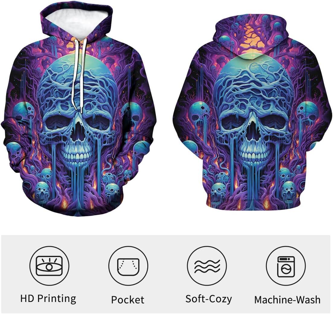Hoodie for Mens Womens Mens Fantasy 3D Mushroom Skeleton Printing Hoodie Hoodies Mushroom Skull World Sweatshirts Pullover Graphic Hip hop Warmth