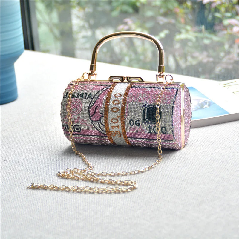 Womens Bag Full Diamond USD Snake Bone Chain Handbag USD Metal Chain Shoulder Bag 241023