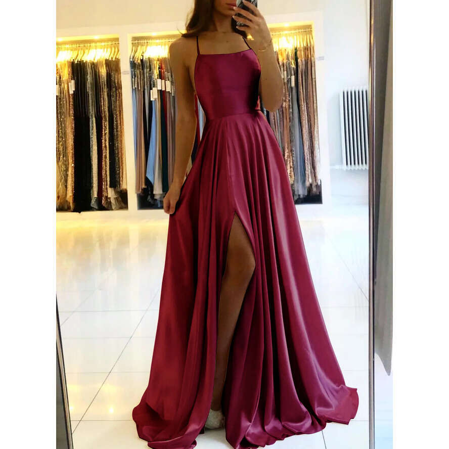Elegant Bury Bridesmaid Champagne Dresses A E Spaghetti Front Split Long Maxi Maid Of Honor Gowns Wedding Guest Party Evening Dress Cps Vening