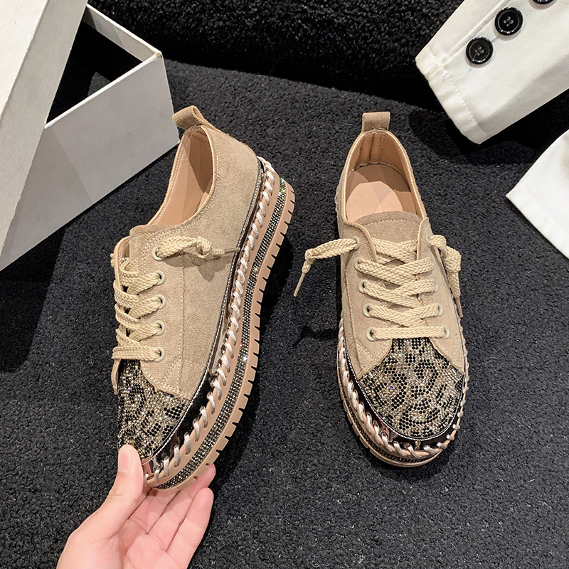 Korean version new rhinestone thick soled lazy shoes for women 2024 autumn student casual single shoes versatile shallow mouth loafers