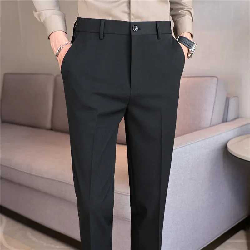 Men Suit Pants 2024 Autumn New British Style Elastic Waistband Slim Fit Solid Business Casual Formal Dress Trousers Men ClothingX241023