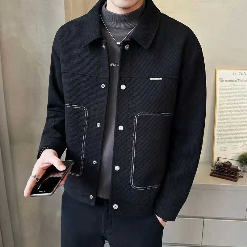 Fashion collar button splicing full-color solid color jacket for mens 2023 autumn/winter loose casual top Korean jacket X241023