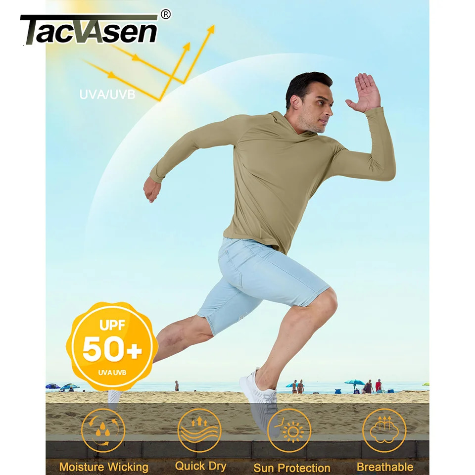 TACVASEN UPF 50Hoodie Mens Sunscreen Long Sleeve Quick Drying T-shirt Outdoor Sports Running Hoodie Zipper Top 241023