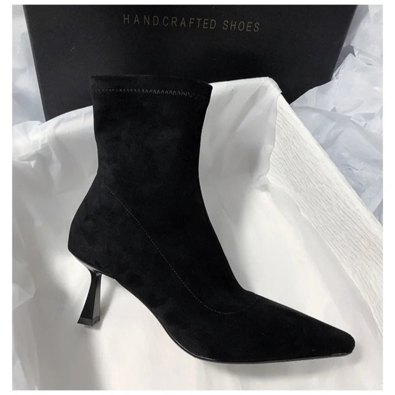 Winter womens stretch cloth ankle sexy Pointed Toe short boots 241022