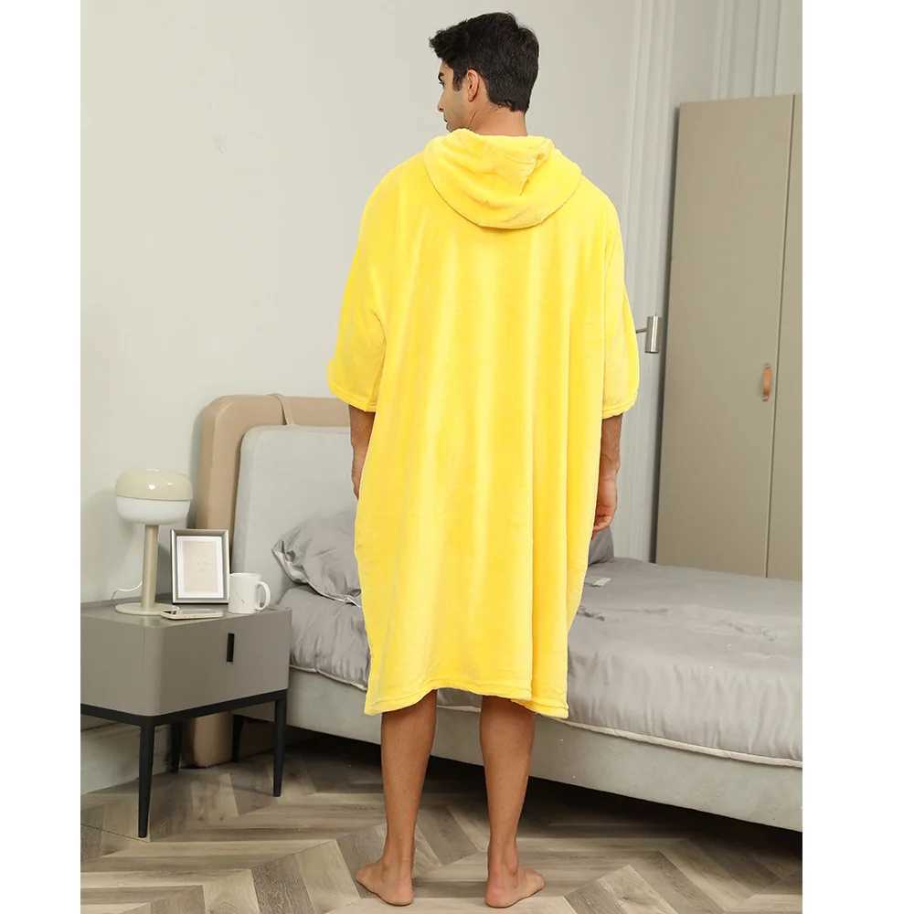 Regular summer hooded mens pajamas bright yellow loose suit home clothing loose casual hooded shirt with pockets W241023