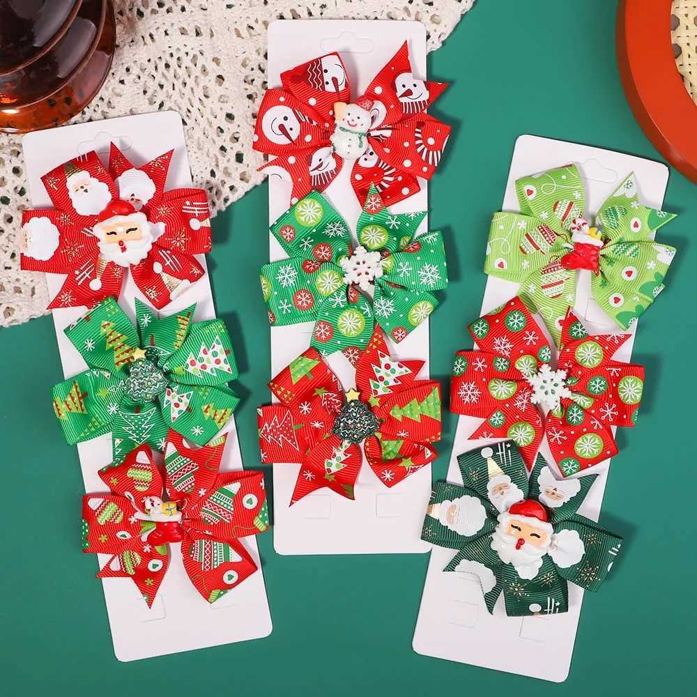 10 Pcs Girls Christmas Gifts Party Ribbon Bows Hair Clip for Kids Bowknot Hairpins Handmade Barrettes Hair Accessories WholesaleX241022