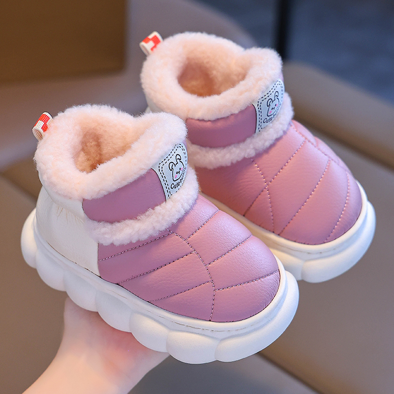 Fashion Winter Childrens Cover Heel Fluffy Slippers Boys Girls Boots Non-slip Warm Flat Home Kids Slip On Cotton-padded Shoes