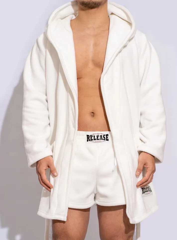 D. M mens bathroom short thick solid Fce pajamas sexy and warm autumn casual home bathrobe mens W241023