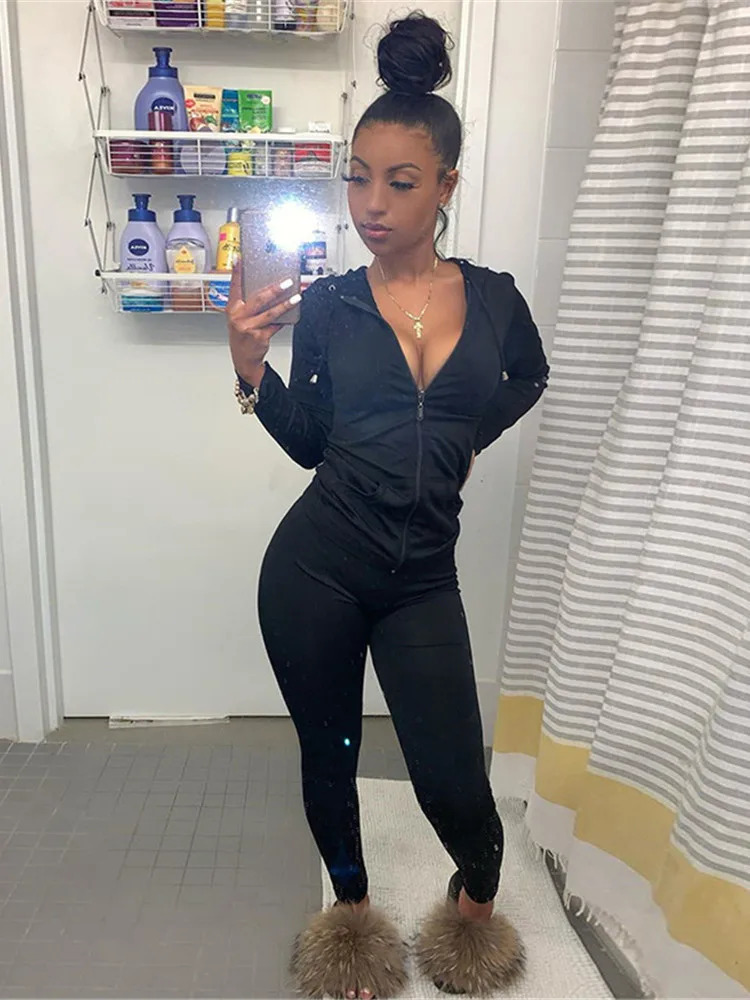 Kliou Autumn two-piece womens long sleeved hooded sweatshirt with zippered pockets sports jacketleg competition set exercise streetwear 241023