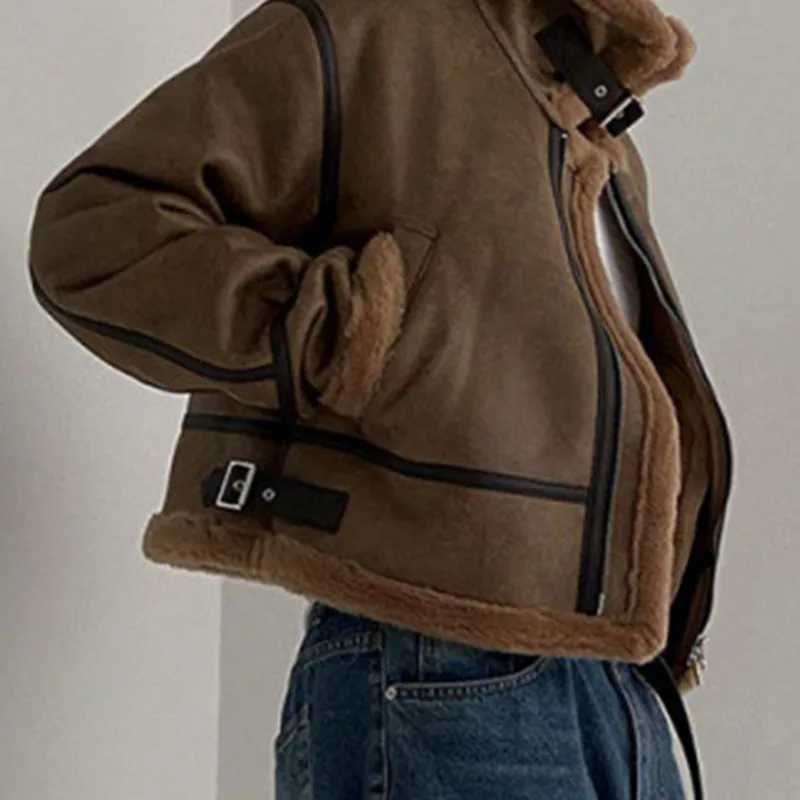 IEFB Mens Leather Cotton Coat Winter Korean Loose Sheepskin Suede Motorcycle Pu Paddle Jacket Trend Mens 2023 New Style 9C3184 X241023