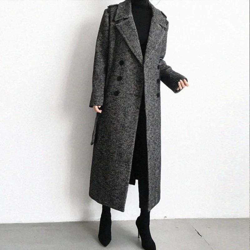 Winter Womens Long Knee Wool Coat Womens Plain Casual Warm Thick Fully Matching Wool Coat 241023