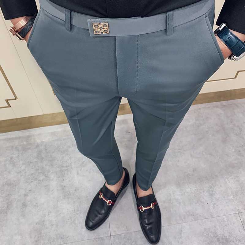Spring 2022 Mens Casual Slim Fit Dress Pants Streetwear Suit Pants Men High Quality Office Pants All Match ankle Length TrousersXJ241023