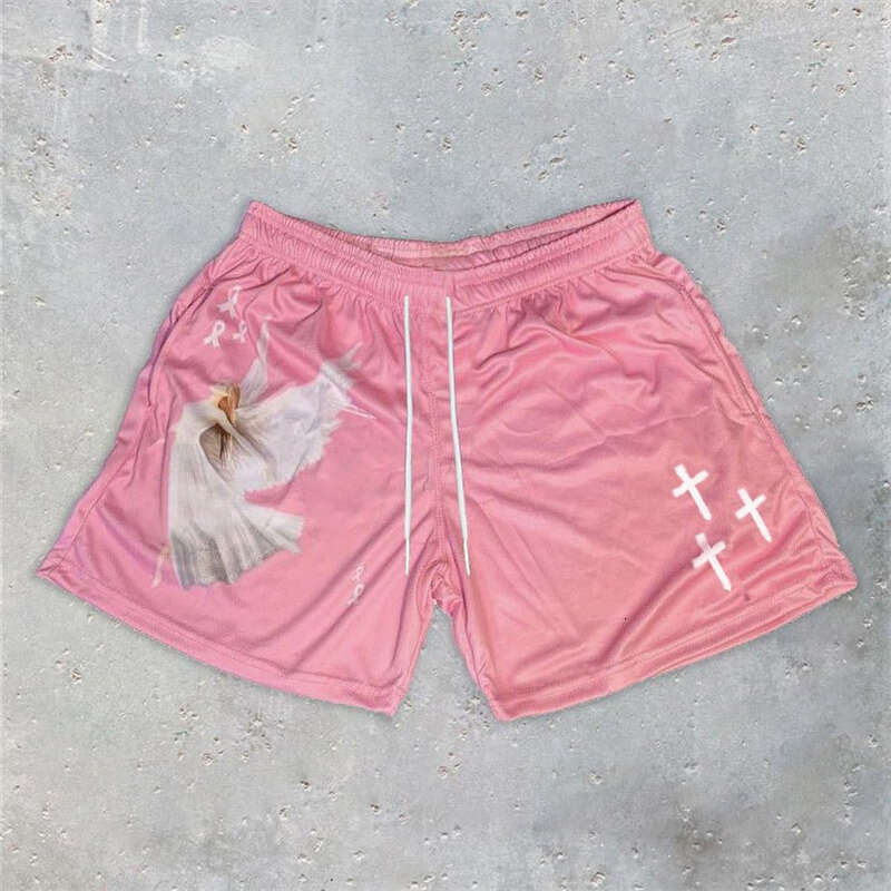 Christian Y2K Angel Cross Print Gym for Men Active Track Shorts with Pockets Athletic Workout Training Running Jogging