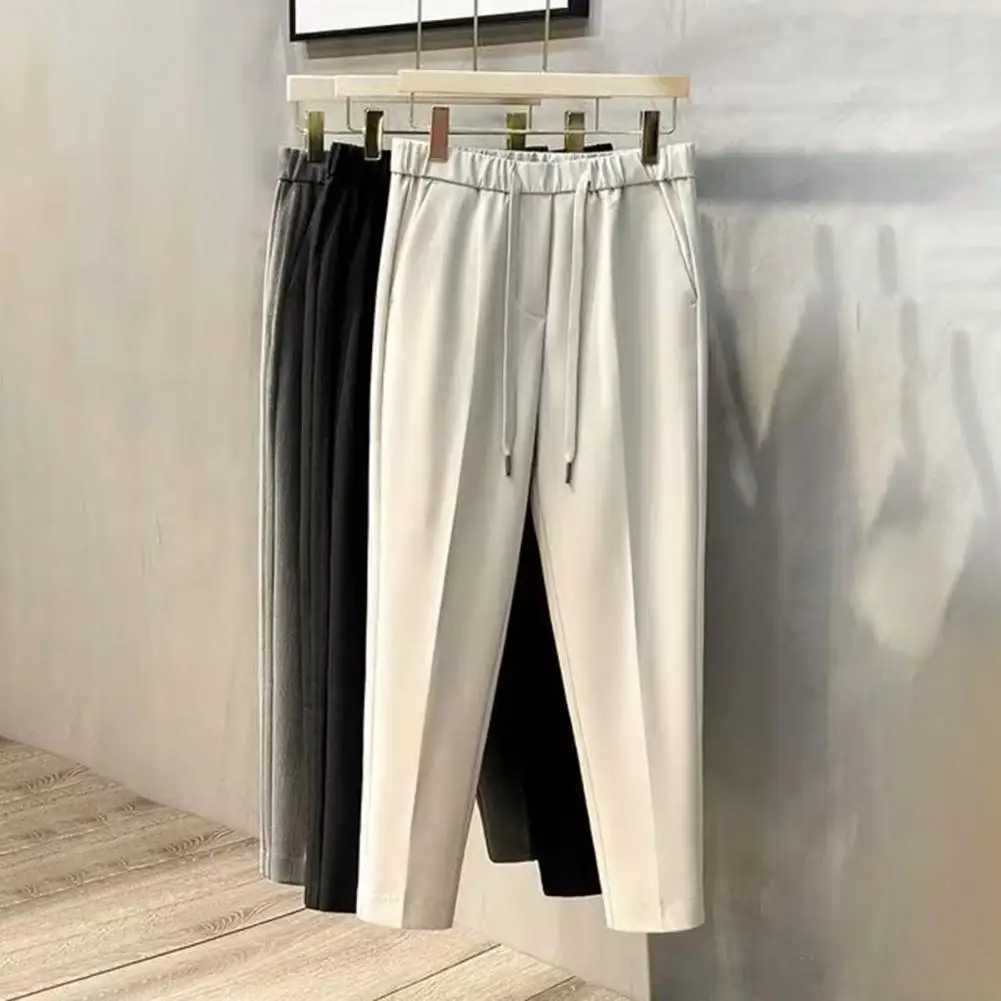 Solid Color Men Pants Elastic Waist Mens Suit Pants Formal Business Style Trousers for Office Wear Straight Leg Solid ColorX241023
