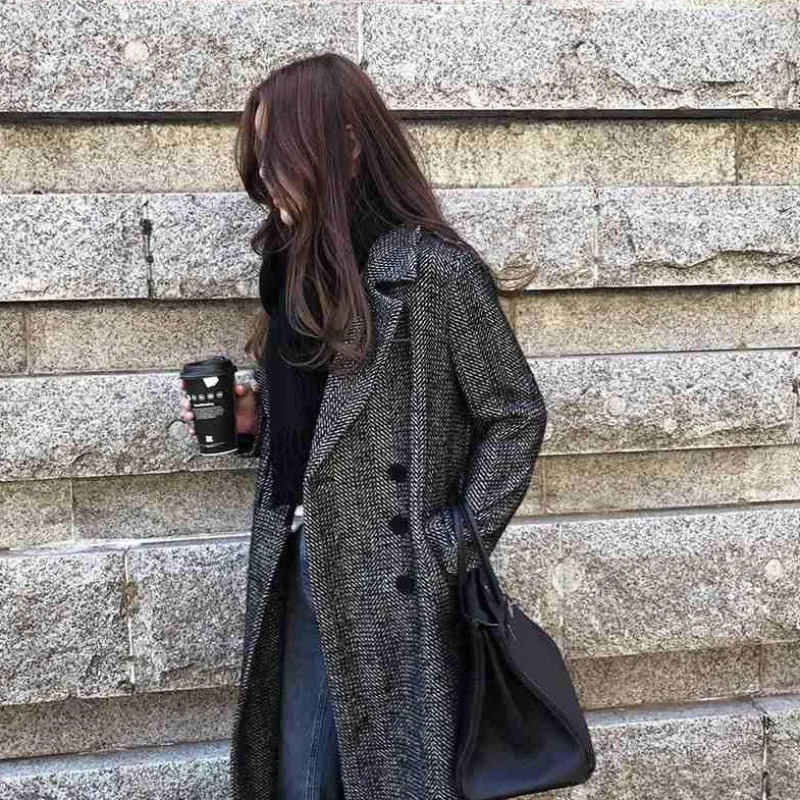 Winter Womens Long Knee Wool Coat Womens Plain Casual Warm Thick Fully Matching Wool Coat 241023