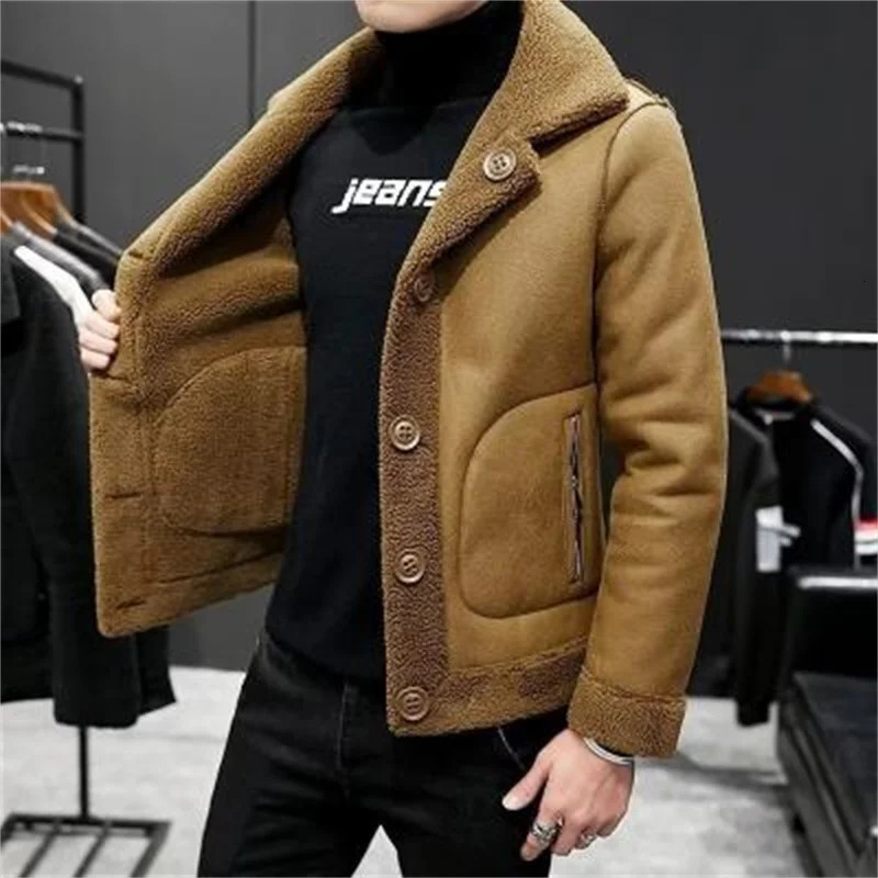 autumn and winter mens fashion trend suede double-sided leather jacket mens casual travel warm jacket 241023