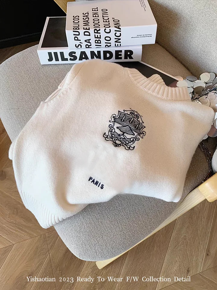 Letters Embroidery Round Neck Pullover Sweater For Women Autumn Spring 2024 Casual Loose Knitted Tops Streetwear F447 241018