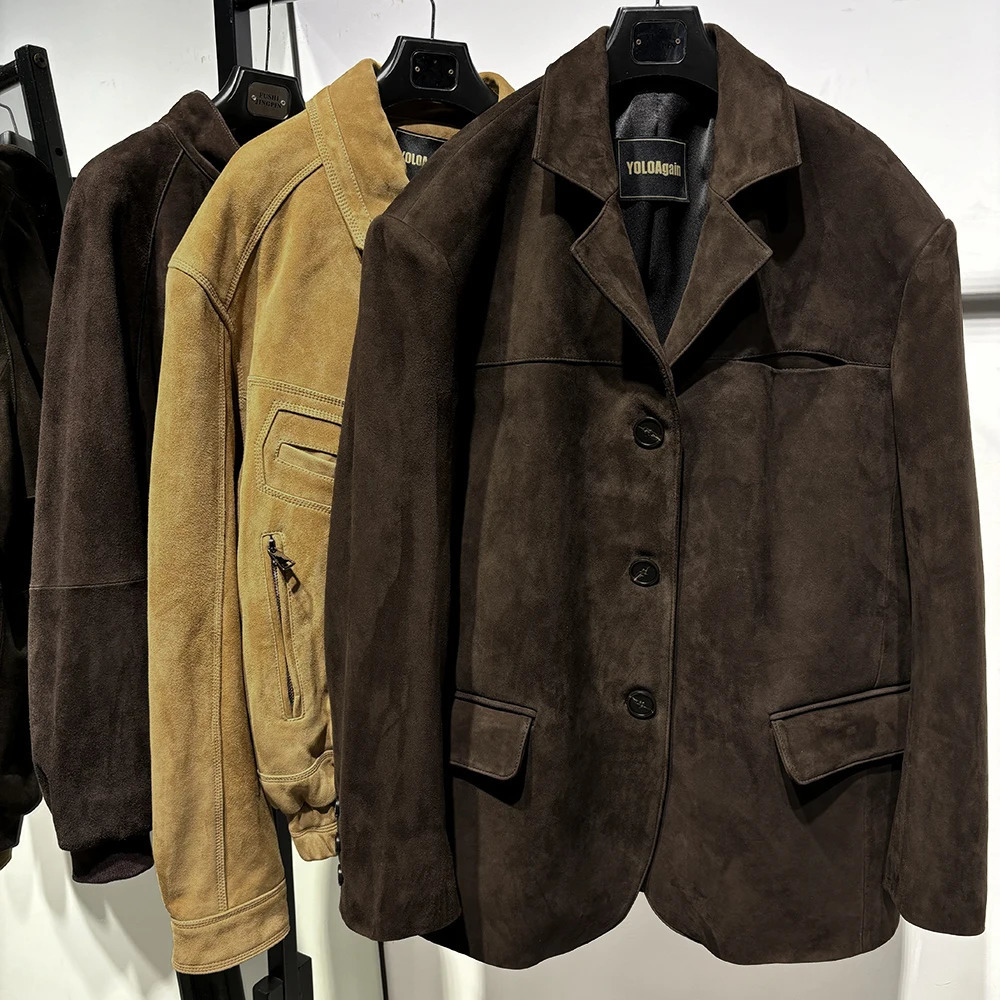 YOLOAgain Womens Extra Large Suede Leather Jacket Single Chest Genuine Leather Jacket Womens Autumn 241023