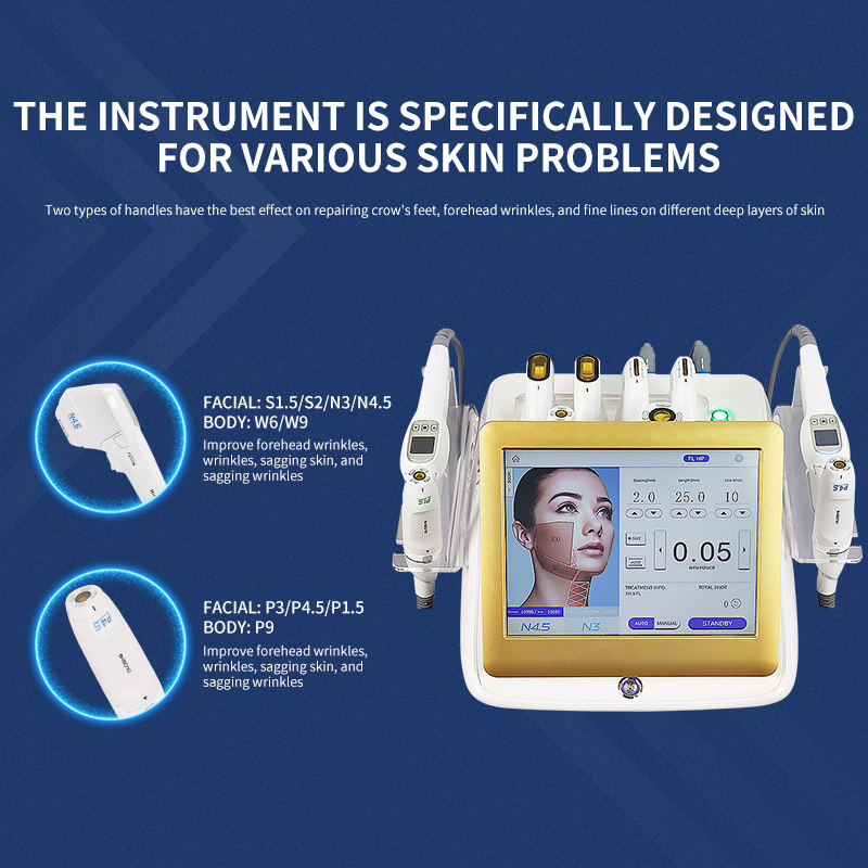 Hot Multifunctional Portable Ultrasonic Skin Smoothing Face Lifting Wrinkle Removal Professional Skin Anti-Aging 4 Handles Ultraound Cannon Machine