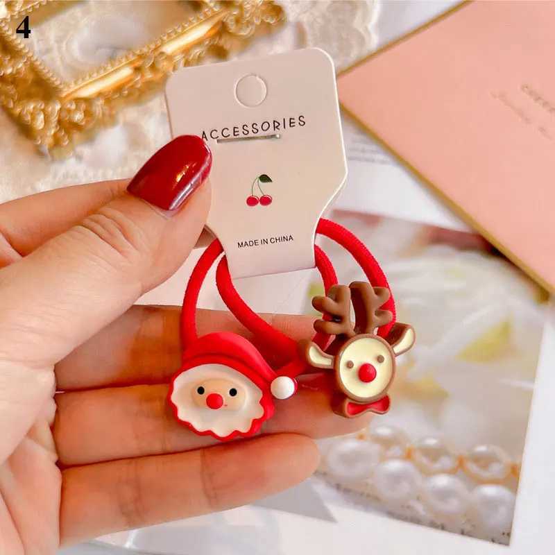 2pcs /Set Cute Cartoon Christmas Snowman Santa Elk Elastic Hair Bands Rubber Bands Ponytail Holder Scrunchies Girls HeadwearX241022