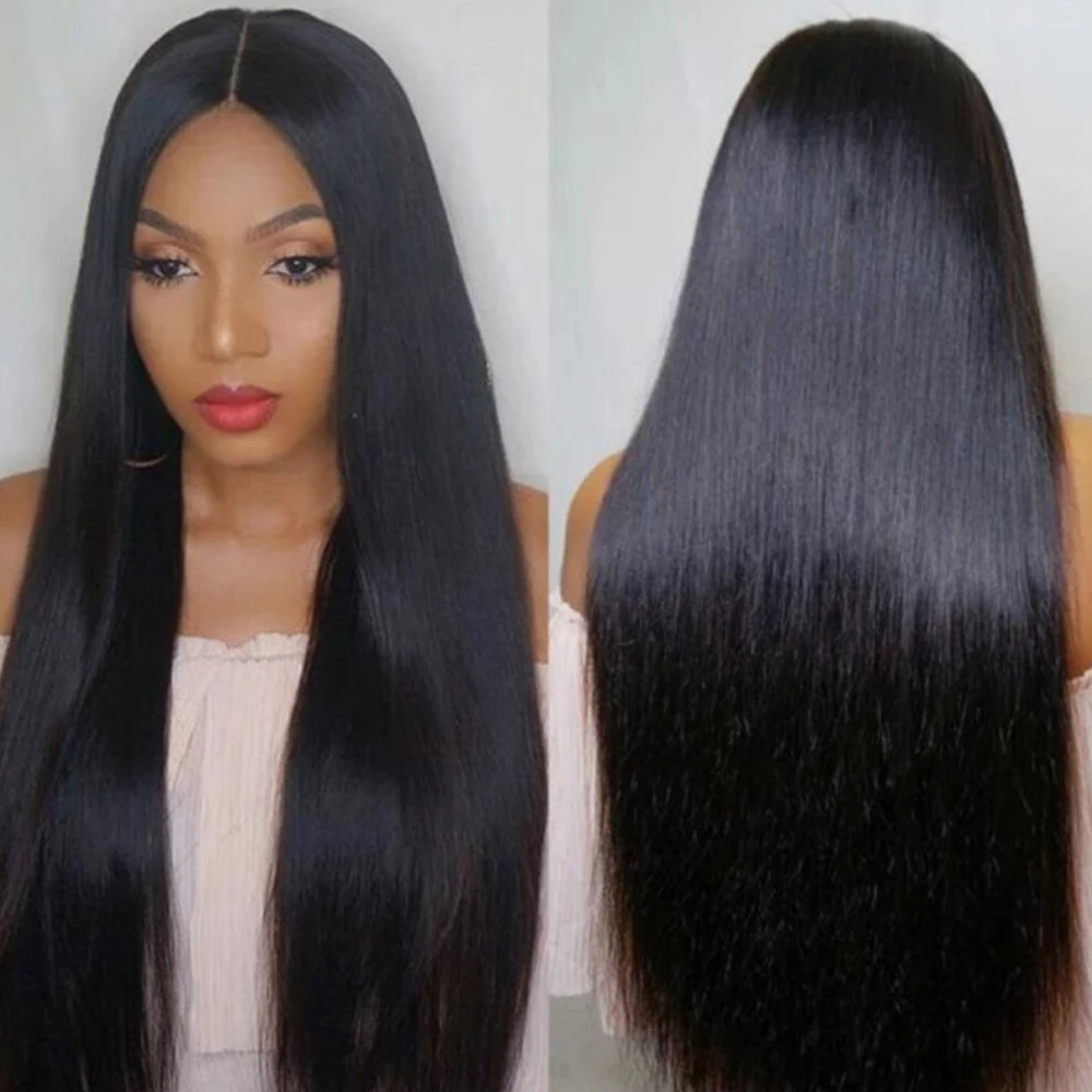 New wig European and American women's black long straight hair African medium split fiber full head wig