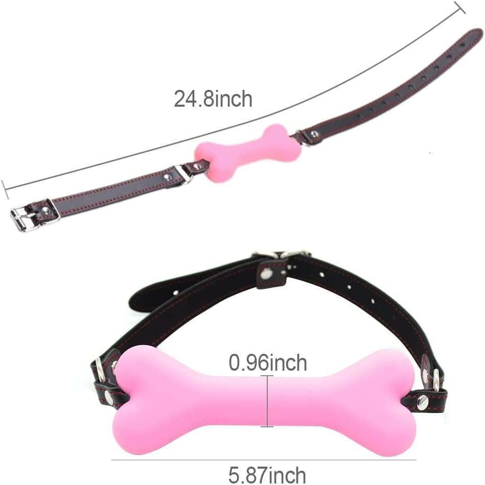 Romi Bondage Silicone Leather Dog Bones Gag Mouth Pet Bone Bite Ball Gag BDSM Fetish Slave Restraints Sex Toys (Pink)