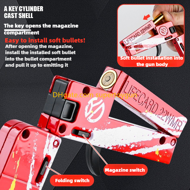 LifeCard Folding Pistol Handgun Toy Card Gun With Soft Bullets Alloy Shooting Model For Adults Boys Chi