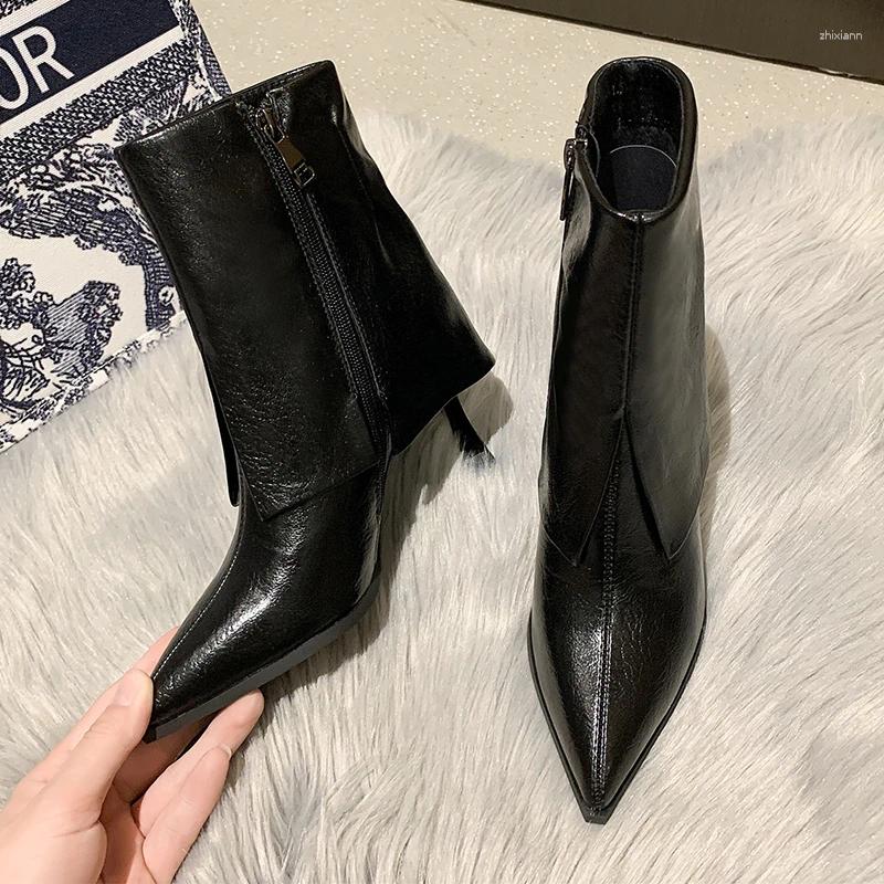 Boots Pointed Toe Mid Calf Women Autumn Winter Fashion Zipper Botas High Heels Mujer Thin Ladies Shoe 34-39