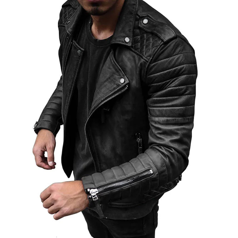 European and American spring/summer fashion slim fit lapel zipper retro style motorcycle mens leather jacket 241023