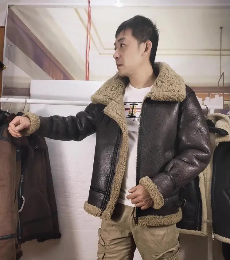 CC store. Plus 7XL 100% natural mens fur leather jacket Mens winter warm thick wool coat. High quality B3 armor fabric. Large size Bailey 241023