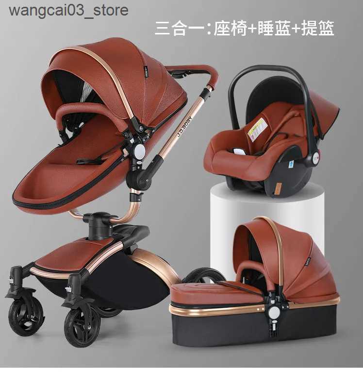 Strollers# Luxury Baby Stroller 3 in 1PU LeatherCarriageHigh Landscape Strolle FoldingStrollersEggshell NewbornBaby pramKinderwagen L240910