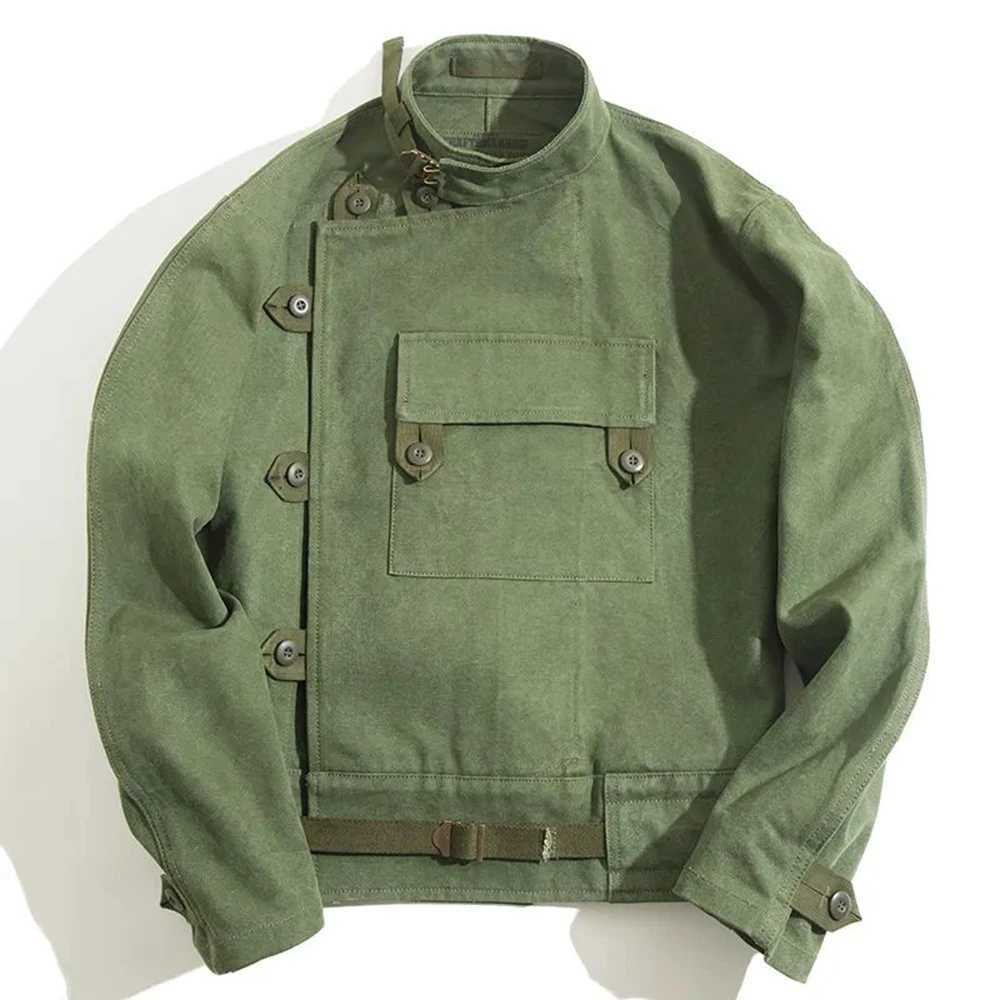 Autumn Winter Maden Army Grn Retro Bomber Jacket Misaligned Oblique Pocket Button Swedish Motorcycle Cotton Coat X241023