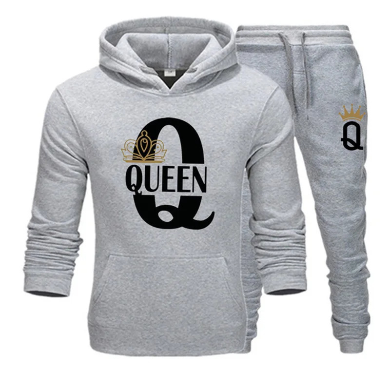 Autumn/Winter Mens and Womens Sweater Set King Queen Loose Hoodie Printed Couple Set 241023