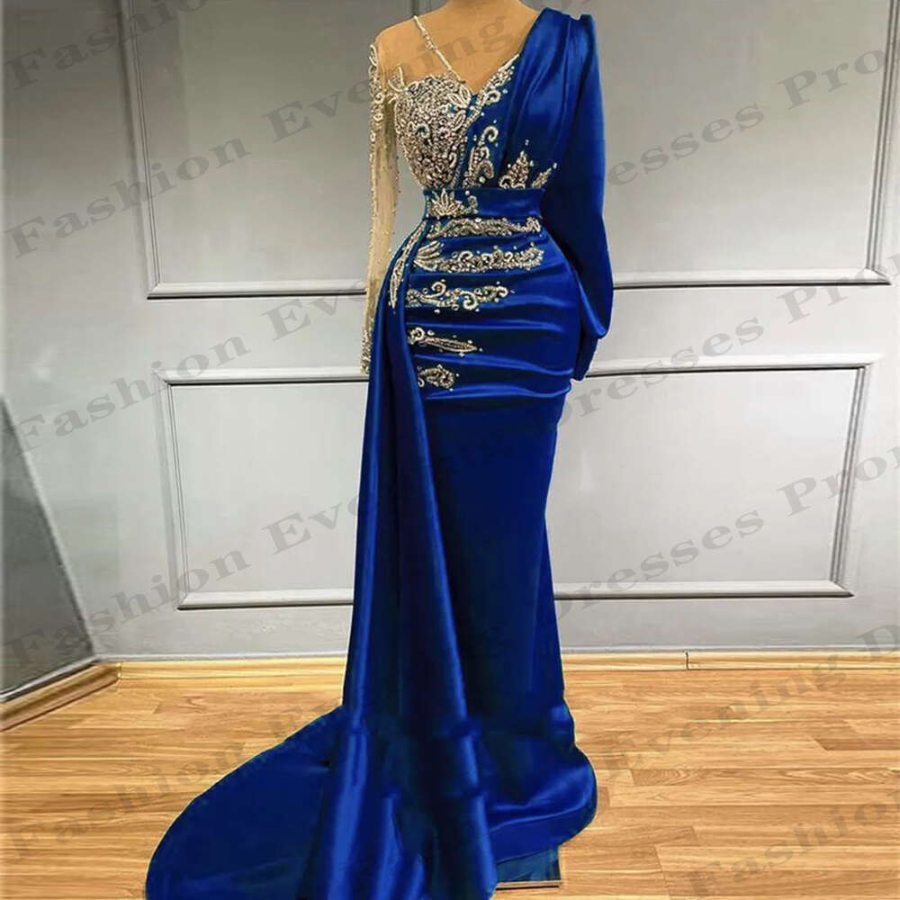 For Women Evening Dresses Gorgeous Satin Sexy Mermaid Long Sleeved Exquisite Lace Applique Slimming Mopping Prom Gown