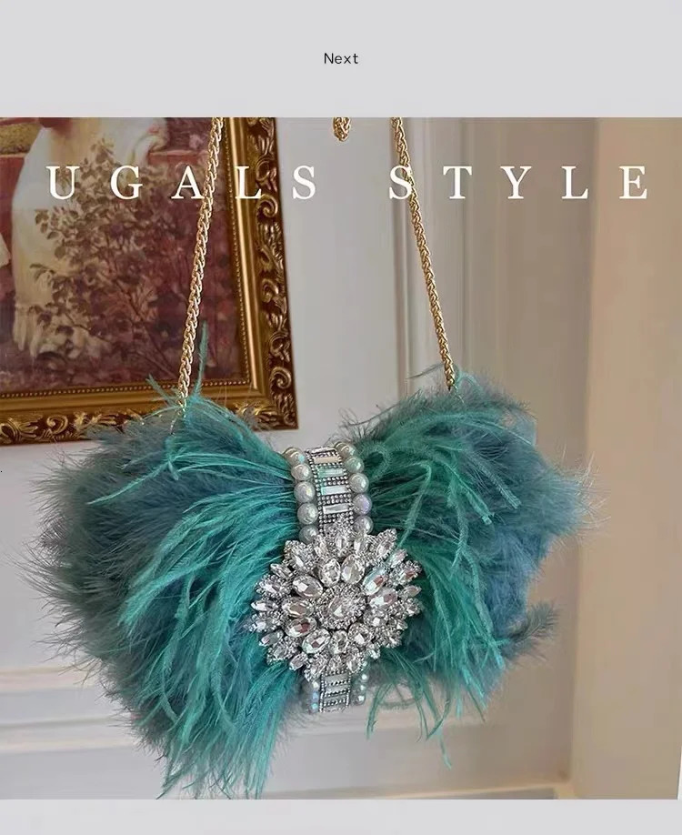Ostrich hair crystal sparkling rhinestone diamond evening bag womens handbag wedding party clutch wallet shoulder cross body bag 241023