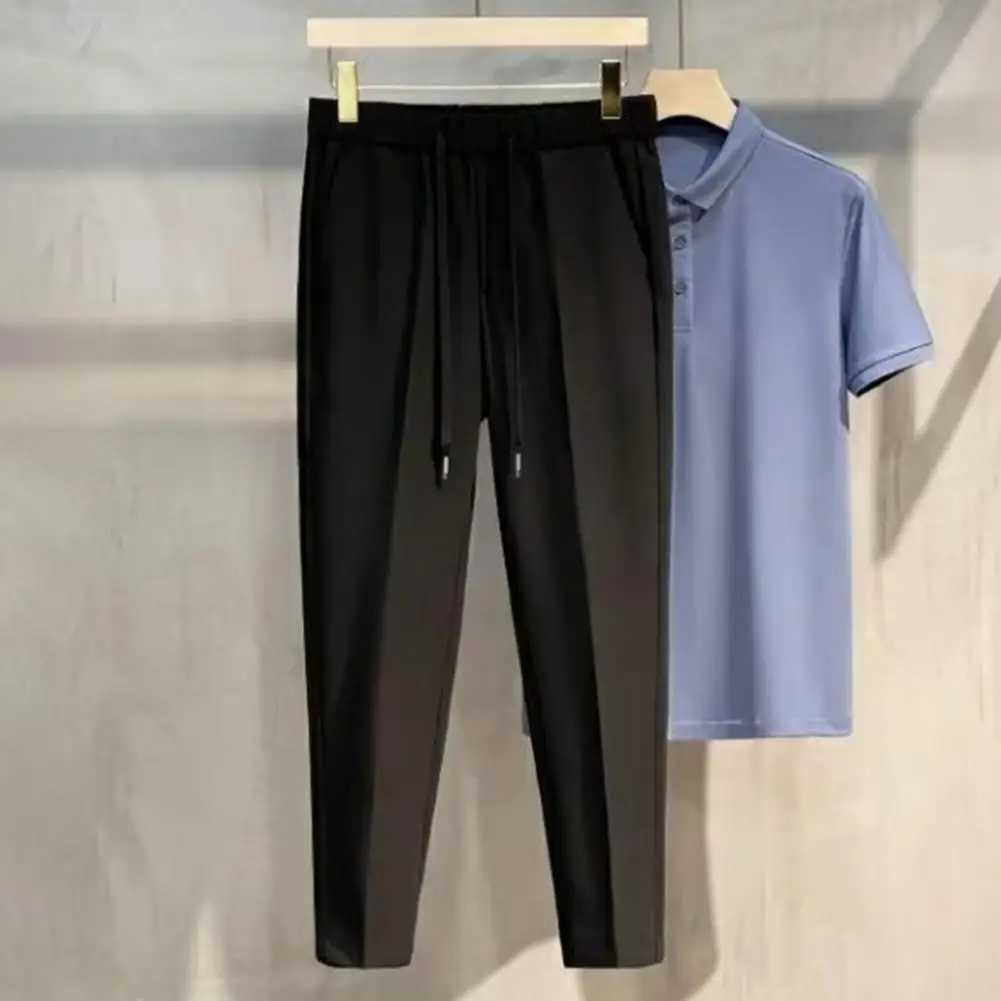 Solid Color Men Pants Elastic Waist Mens Suit Pants Formal Business Style Trousers for Office Wear Straight Leg Solid ColorX241023