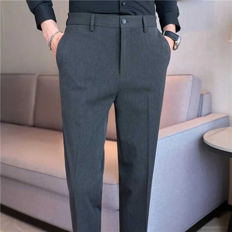 Men Suit Pants 2024 Autumn New British Style Elastic Waistband Slim Fit Solid Business Casual Formal Dress Trousers Men ClothingX241023
