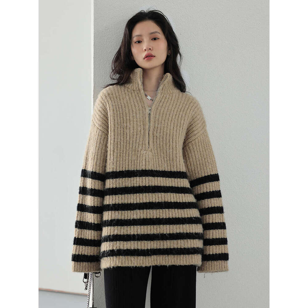CHIC VEN Women's Sweaters Turtleneck Zipper Contrast Stripe Jumpers Thickened Pullovers Warm Female Coat Autumn Winter 2022