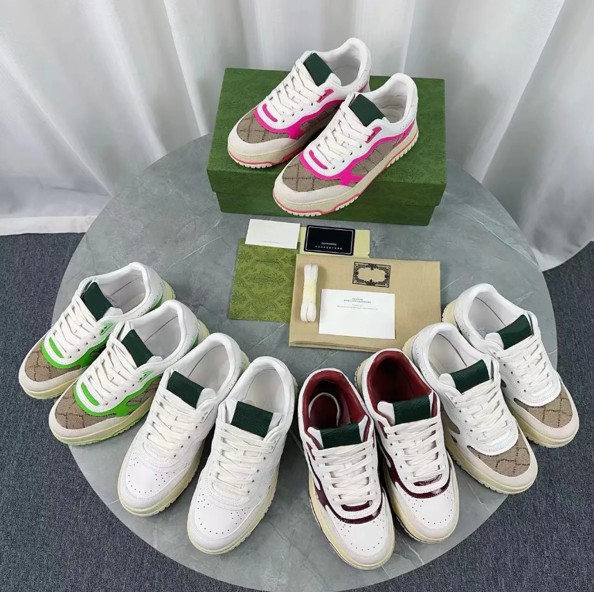 High quality new Re-web sneakers Designer plaid letter-printed Sneakers Men and women Running shoes Outdoor platform sneakers Green Red ribbon Tongue sneakers
