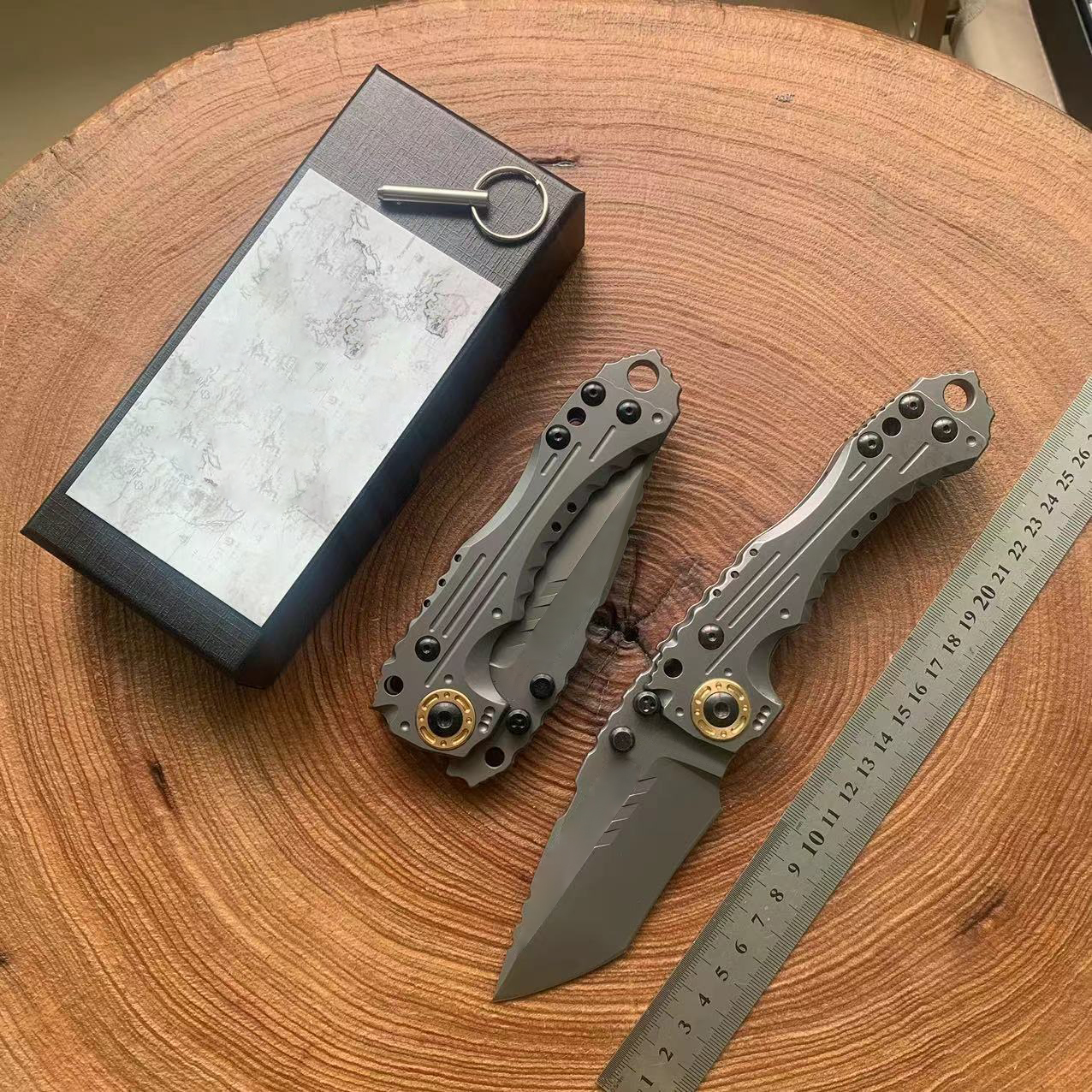 MBB T1 Survival Tactical Folding Knife D2 Titanium Coating Tanto Point Blade CNC Stainlesss Steel Handle Ball Bearing Collector's knife with Reta