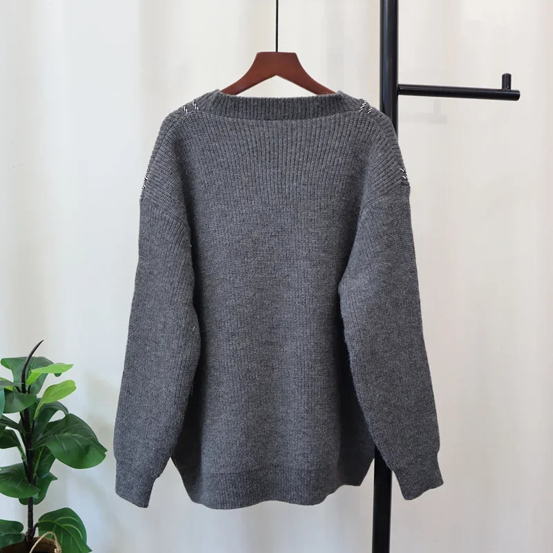 Women Sweater Denim Patchwork Cardigan Kintted Loose Spring Autumn Vintage Winter Streetwear Y2k Jumper Coat Cardigans 241021