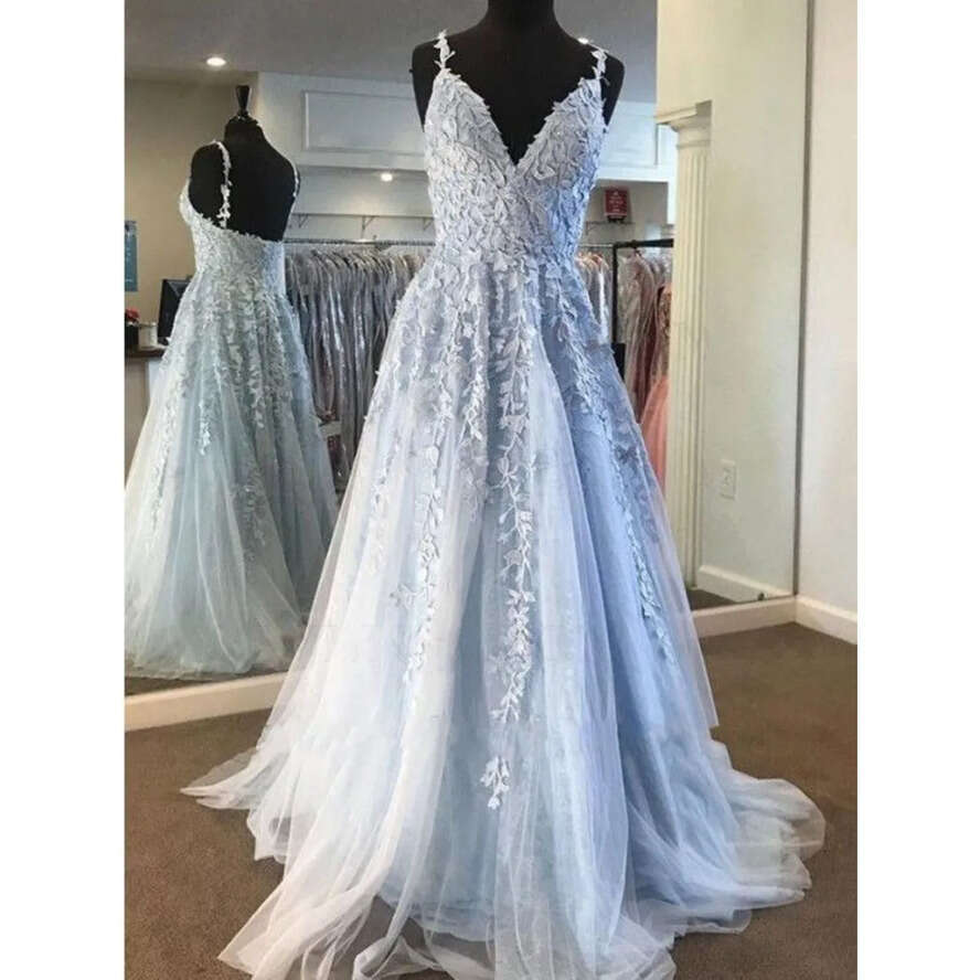 Lace Prom Charming Tulle Sexy A E V-Neck Spaghetti Straps Appliques Or-Length Evening Gowns Bridesmaids Dresses Plus Size ppliques vening