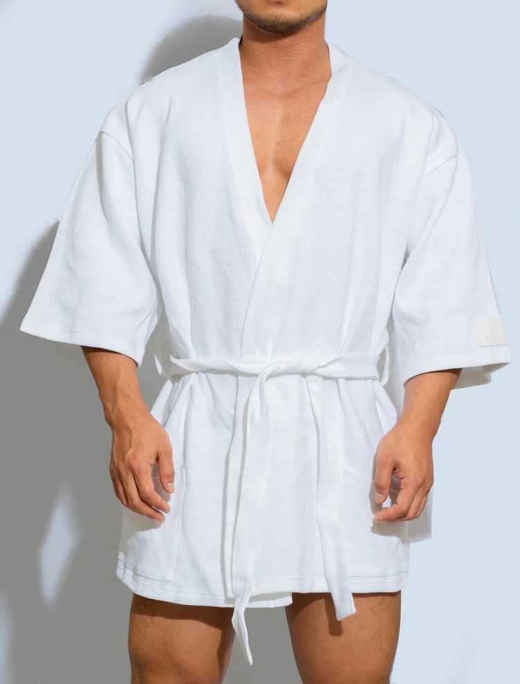 Mens short 100% pure cotton solid color sleepwear waterproof casual home towel W241023
