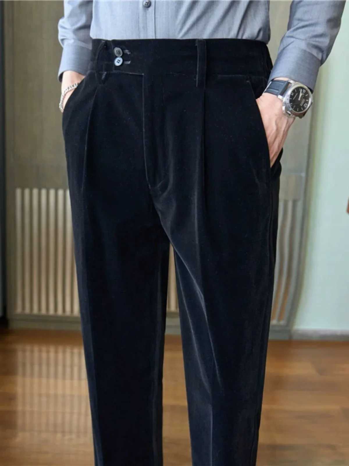 2023 Autumn Winter Velvet Suit Pants for Men Solid Color Casual Business Dress Pants Office Social trousers men clothingX241023