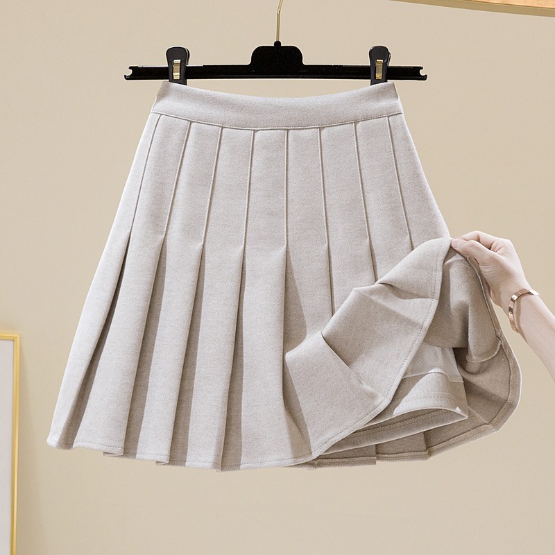 Skirts Thickened Woolen Pleated Skirt Women's High-waisted Slimming A- Line Mini Dress Arrival Autumn/winter 2024 Black Jk Style