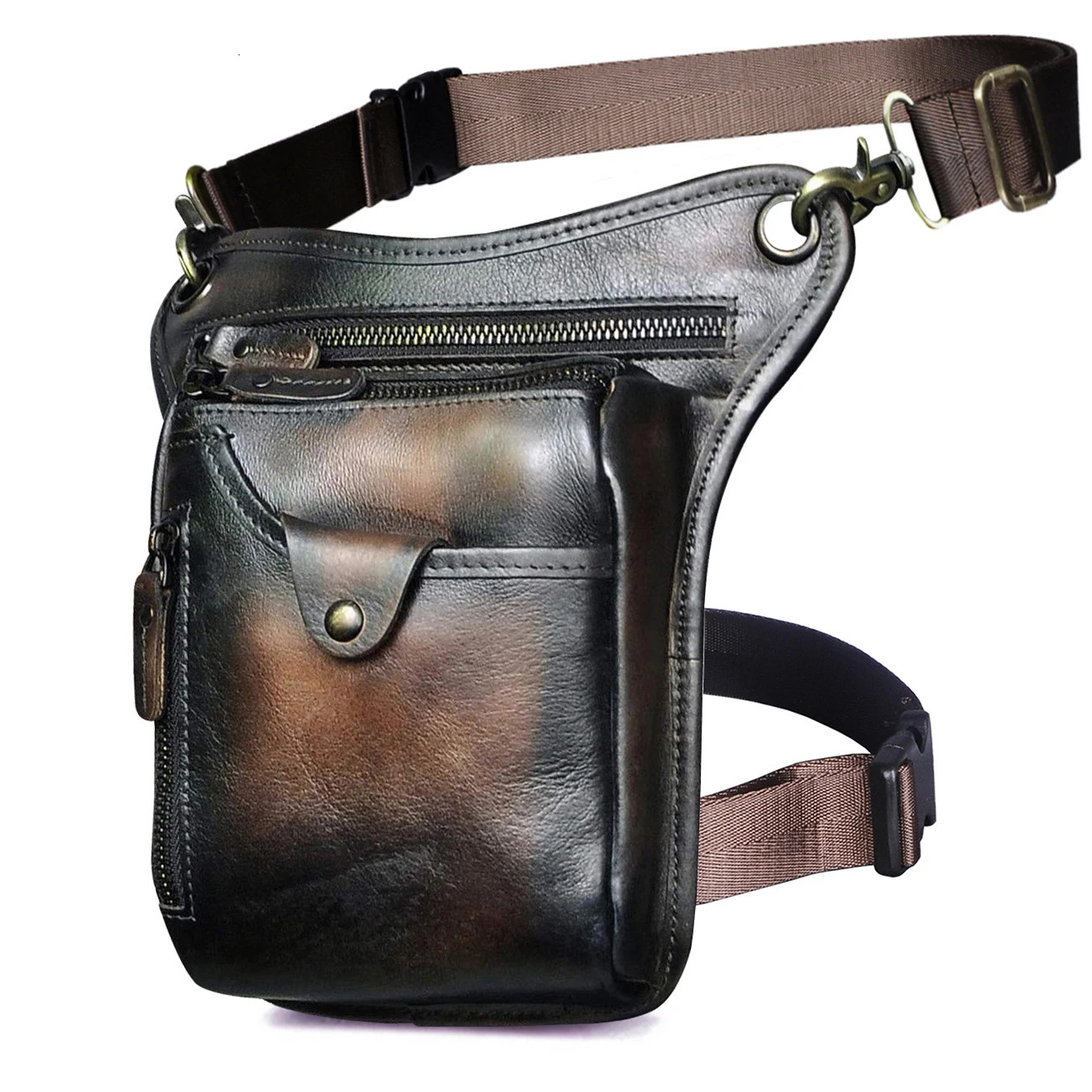 Thick Crazy Horse Skin Mens Casual Coffee Classic Shoulder Strap Sling Bag Fashion Travel Fanny Waist Bag Leg Bag 211-5 241023