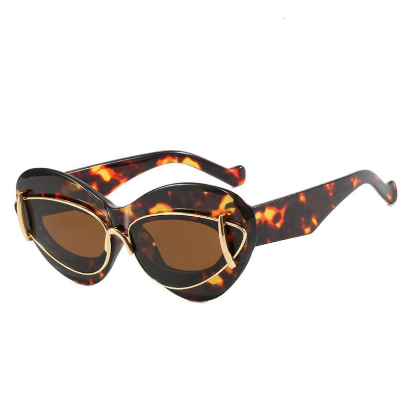 new cat eye double frame for women personality exaggerated hip-hop sunglasses