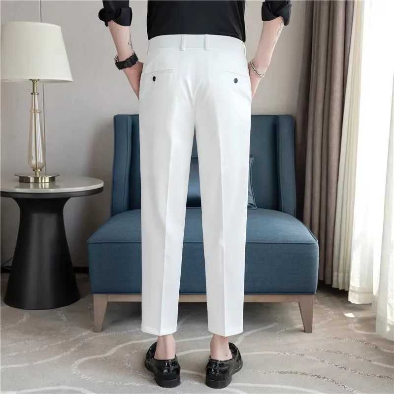 New Summer Mens Suit Pants Solid Color Korean Slim Smart Casual Ankle-Length Pants Men Wedding Dress Office Suit Trousers ManX241023