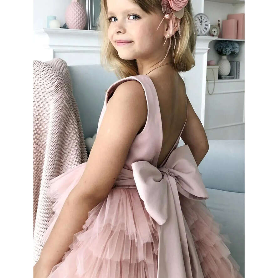 Pink Cacscading Girls Ruffles Pageant Dresses Princess A E Jewel Neck Backless Wer Girl Dress With Big Bow Sash Teens Formal Party Birthday Gowns Bc18